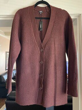 NWT Express Long Brown Ribbed Button-Front Cardigan - M
